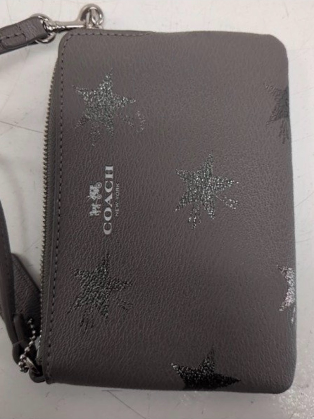 Coach Gray Star Glitter Zip Wristlet